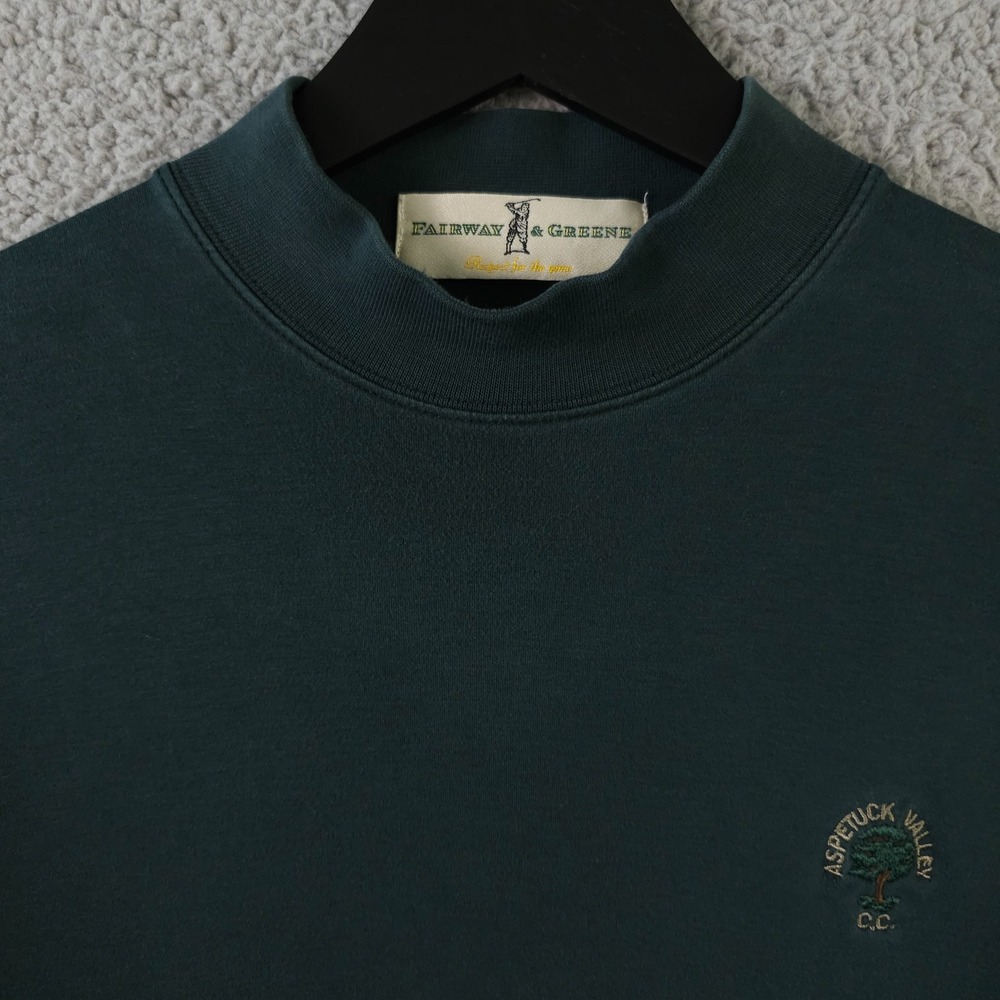 Fairway & Greene Shirt Mens Large Green Long Sleeve Mock Neck Aspetuck Valley CC - Picture 9 of 12